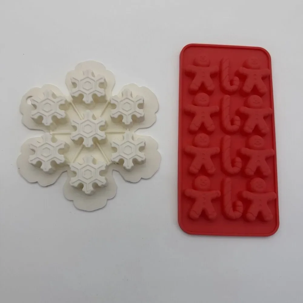 2pcs Christmas Silicone Molds for Baking Jelly Soap, Candy Cane, Gingerbread Men